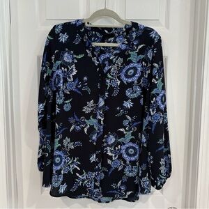 Lane Bryant Floral Long Sleeve V Neck Button Blouse Plus Size 16 Lightweight